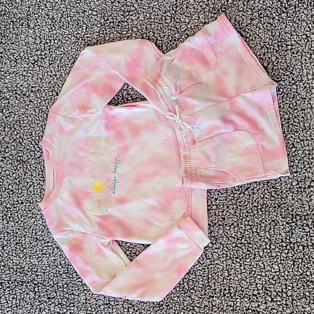 Lemon Kiss NWOT Tie Dye Pink Sweatshirt & Shorts Set Sequins Girls Size 12